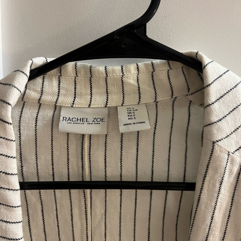 Rachel Zoe Cream and Black Pinstripe linen blend blazer